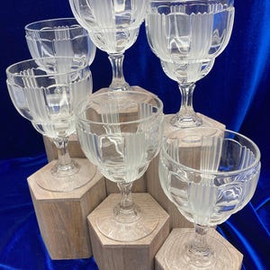 Vintage Fostoria Crystal Water Goblets - Sunray Glacier Frosted Ribbed Glassware - Set of 2