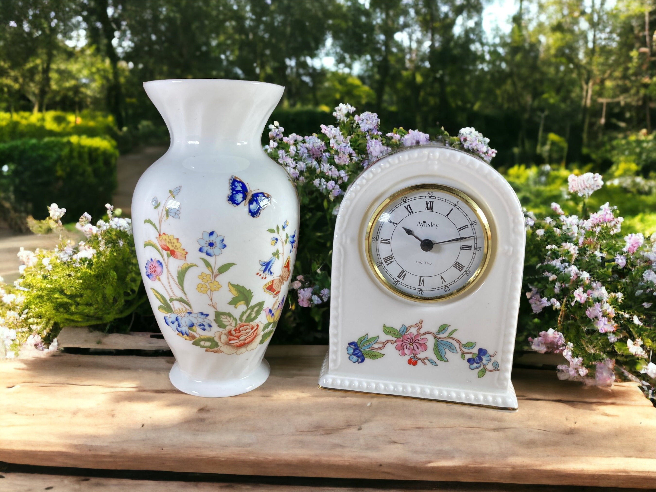 Aynsley Bone China Clock or Vase: Pembroke & Cottage Garden Decor