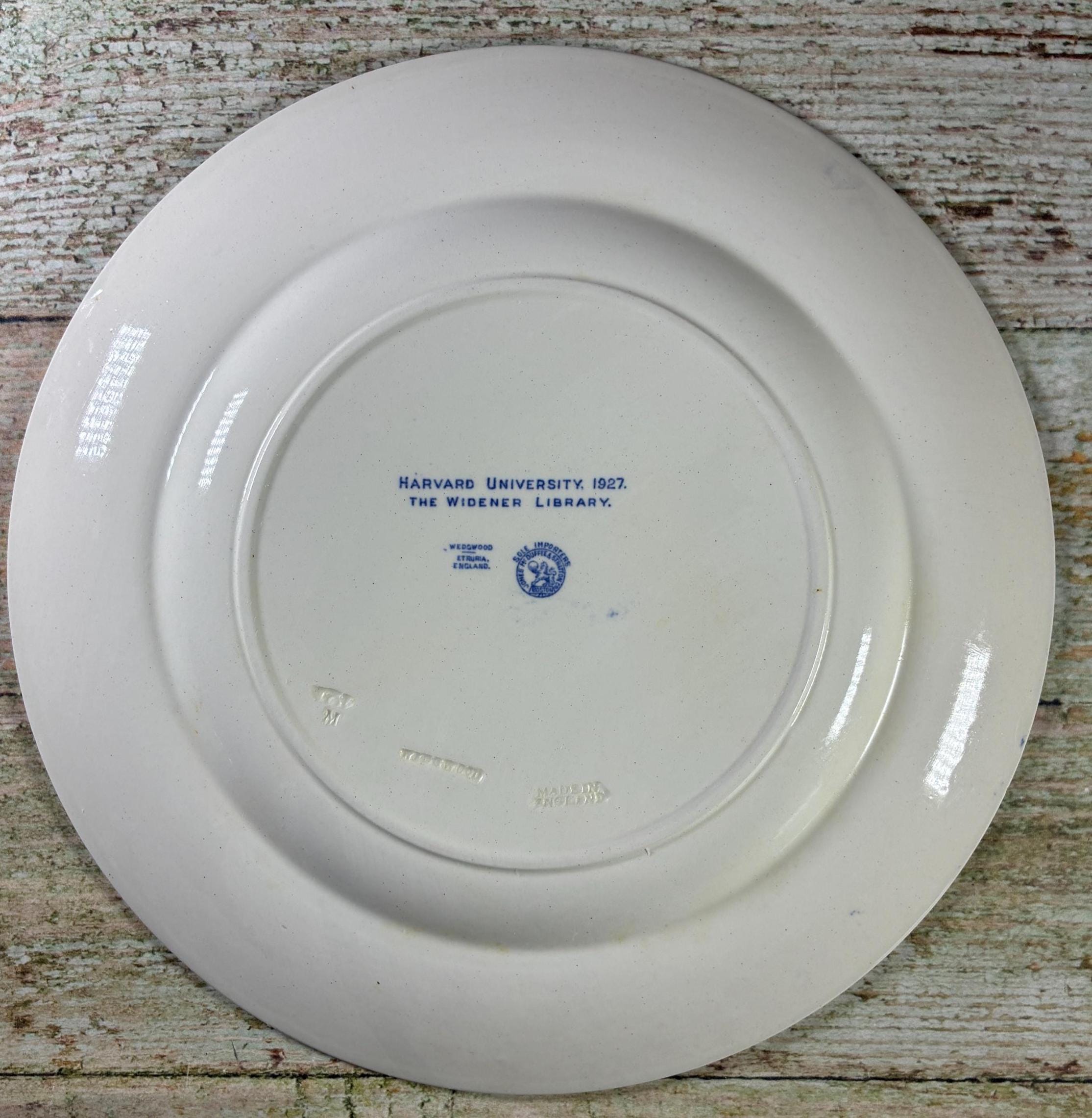 1927 Harvard University Wedgwood Plate: Blue Transferware
