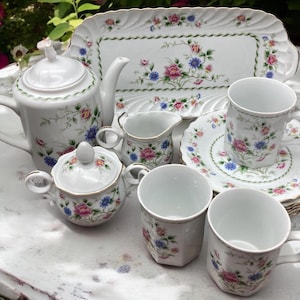 Andrea By Sadek Spring Night Tea Set: Floral Coffee Pot, Sugar, Creamer