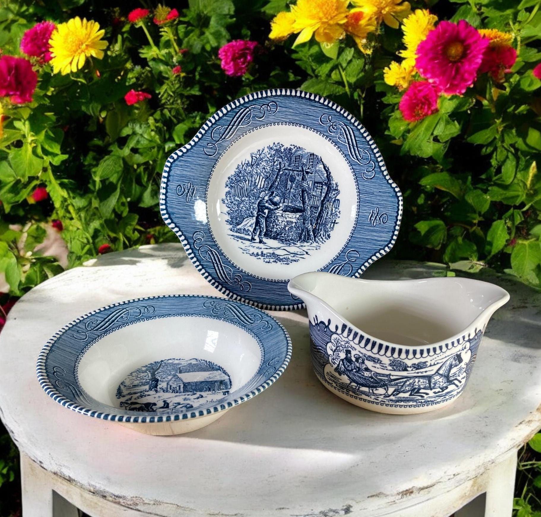 Currier And Ives Blue And White Dishes Currier Selling And Ives Blue
