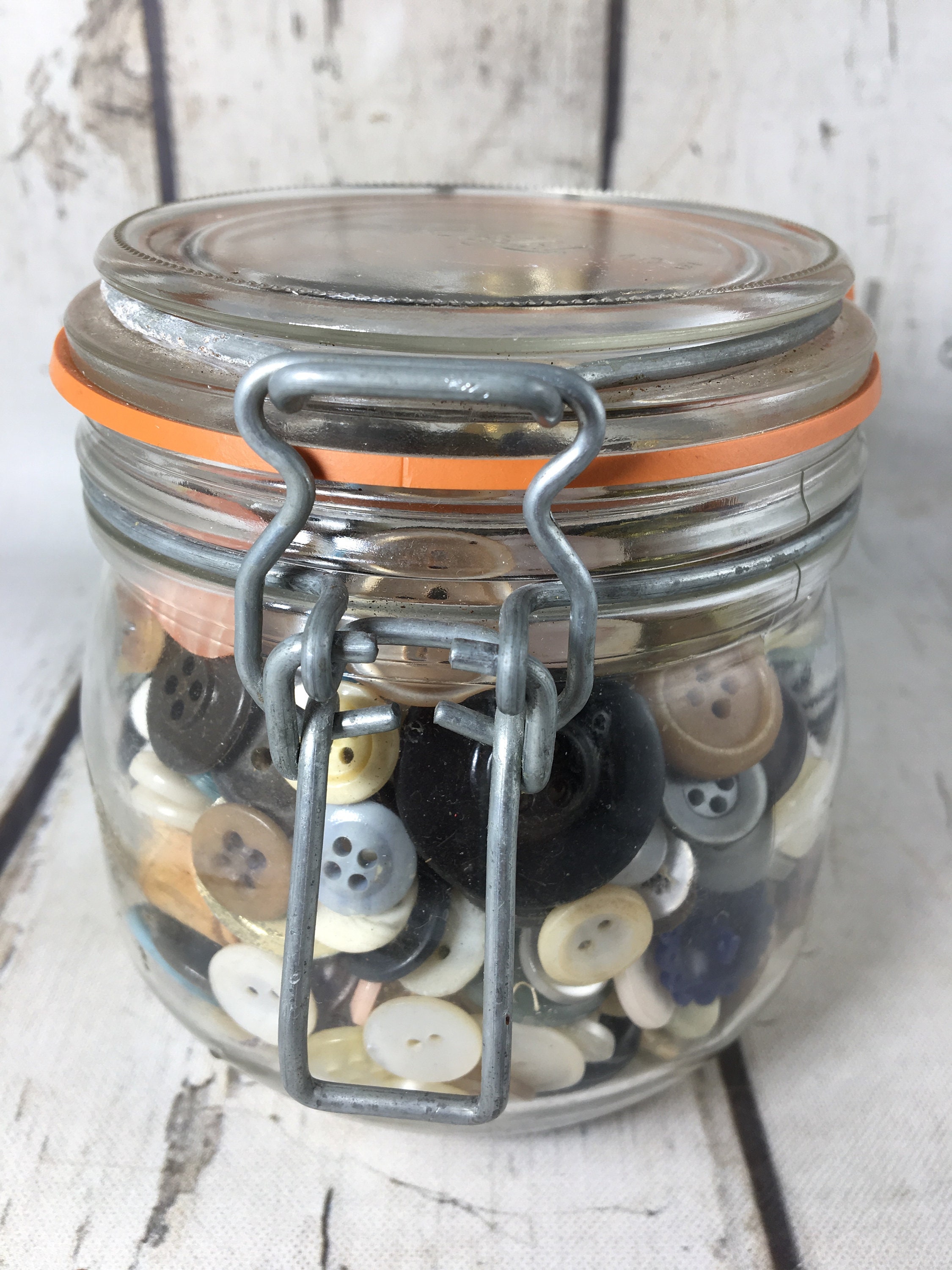 One Jar of Vintage BUTTONS Clear Glass French Jar or Italian Etsy