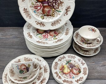 Johnson Brothers Windsor Fruit Plate: Vintage Brown Transferware