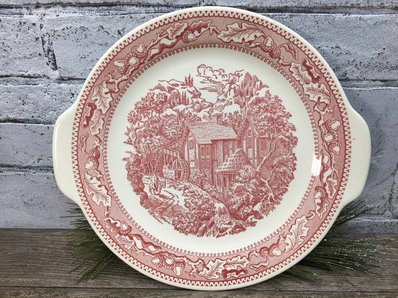 Vintage Royal Ironstone Red Transfer Ware Serving Plate Cake image 2