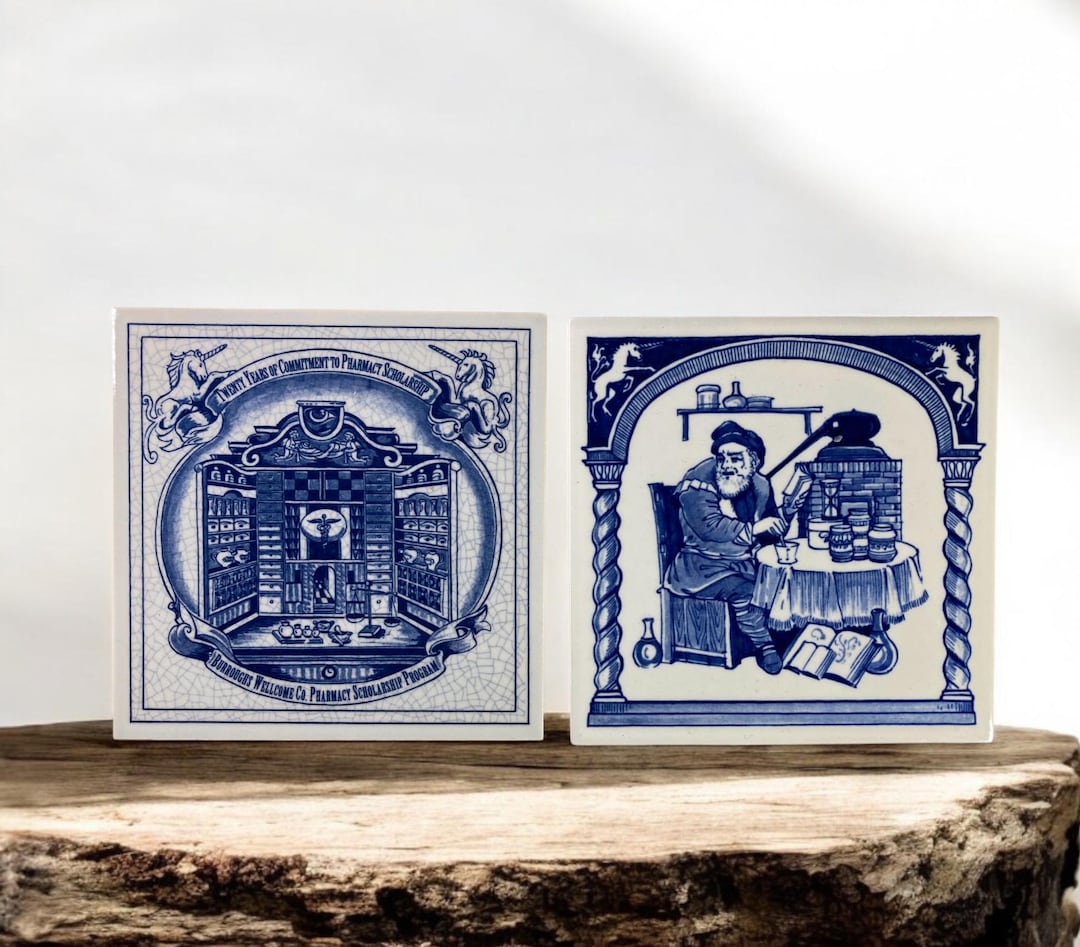 Delft Blue & White Porcelain Tiles: Dutch Cottage Decor (set of 2) - Etsy