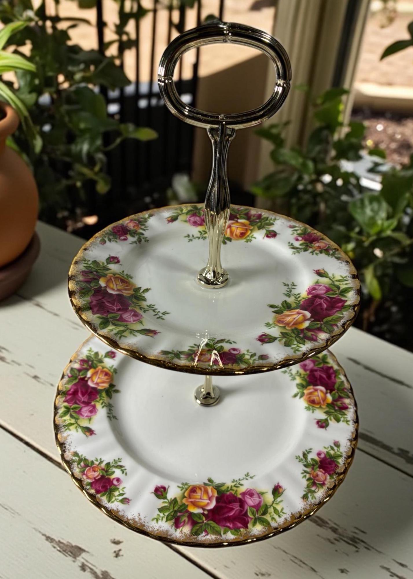 ロイヤルアルバート オールドカントリーローズ 2段デザートトレイ