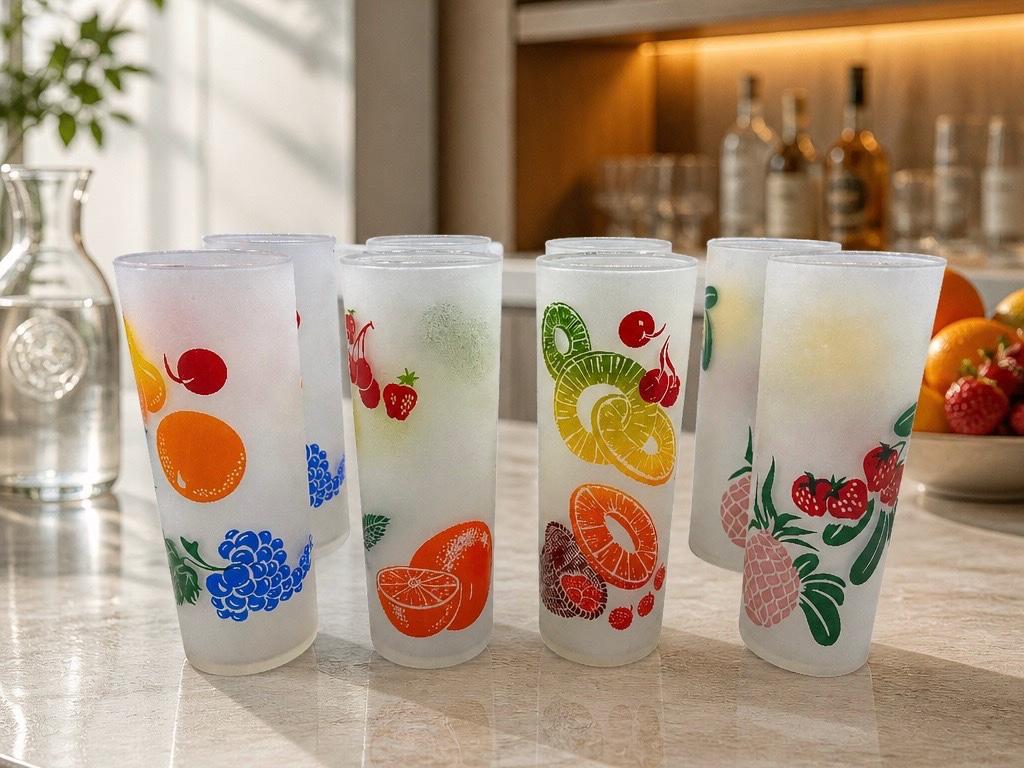 Vintage Frosted Glass Fruit Tumblers - Etsy