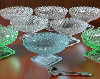 Antique Hobnail Salt Dip: Westmoreland Footed Nut Dish with Spoon