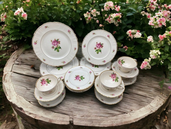 1950s Syracuse China Victoria Rose Dinnerware: Gold Trim Cottage