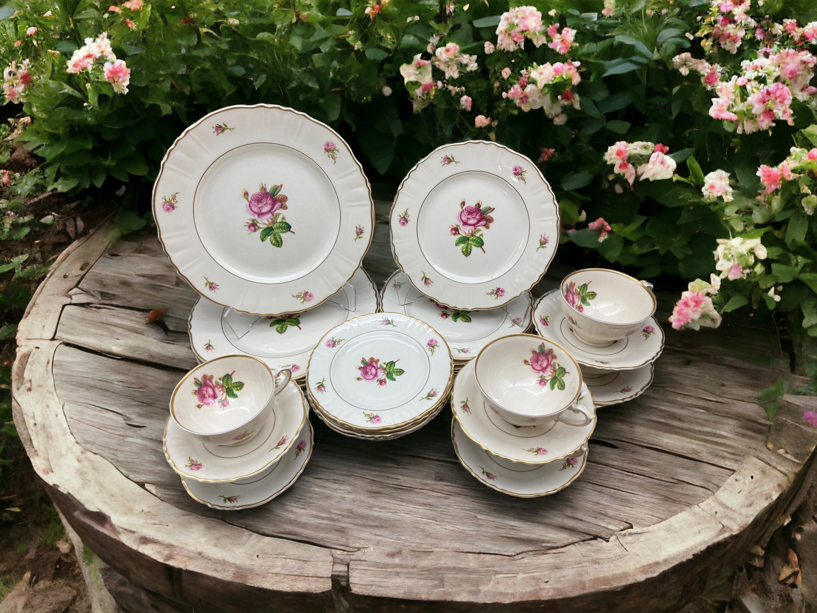 1950s Syracuse China Victoria Rose Dinnerware: Gold Trim Cottage