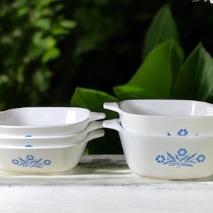 Vintage Corning Ware Petite Pans ~Set of 3 OR Set of 2~ Individual Casserole Dishes Cornflower Pattern  Baking Dish Pyroceram Made in USA