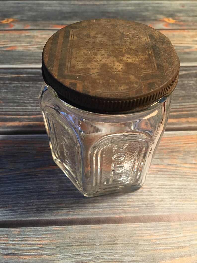 Vintage Molle Shaving Cream Jar 1930s 6 Sided Embossed Clear Etsy