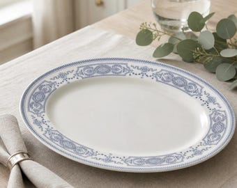 Vintage Johnson Bros “The Pontracina” Oval Serving 14.25" Platter Blue / Gray Transferware