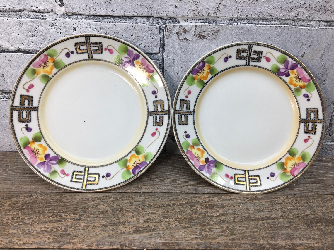 PORCELAIN 7 Japanese Plates Set of 2 Hand Painted Gold Etsy