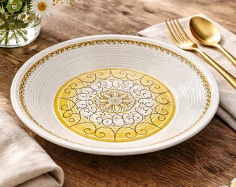 Vintage Sierra Casual Ironstone Serving Bowl – Yellow & Black Mid-Century Design – Made in USA