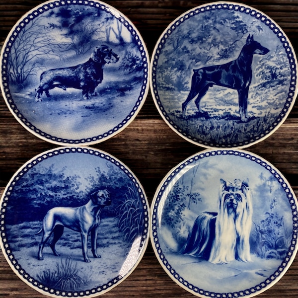 KUNSTHANDWERK APS Collectible Dog Plates Artist Tove Svendsen Made in Denmark Porcelain Display Plate Wall Plate Dog Lover stoneridgeattic