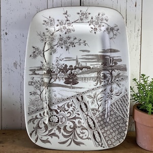 Antique Yosemite Serving Platter: 1883 T & R Boote Brown Transferware