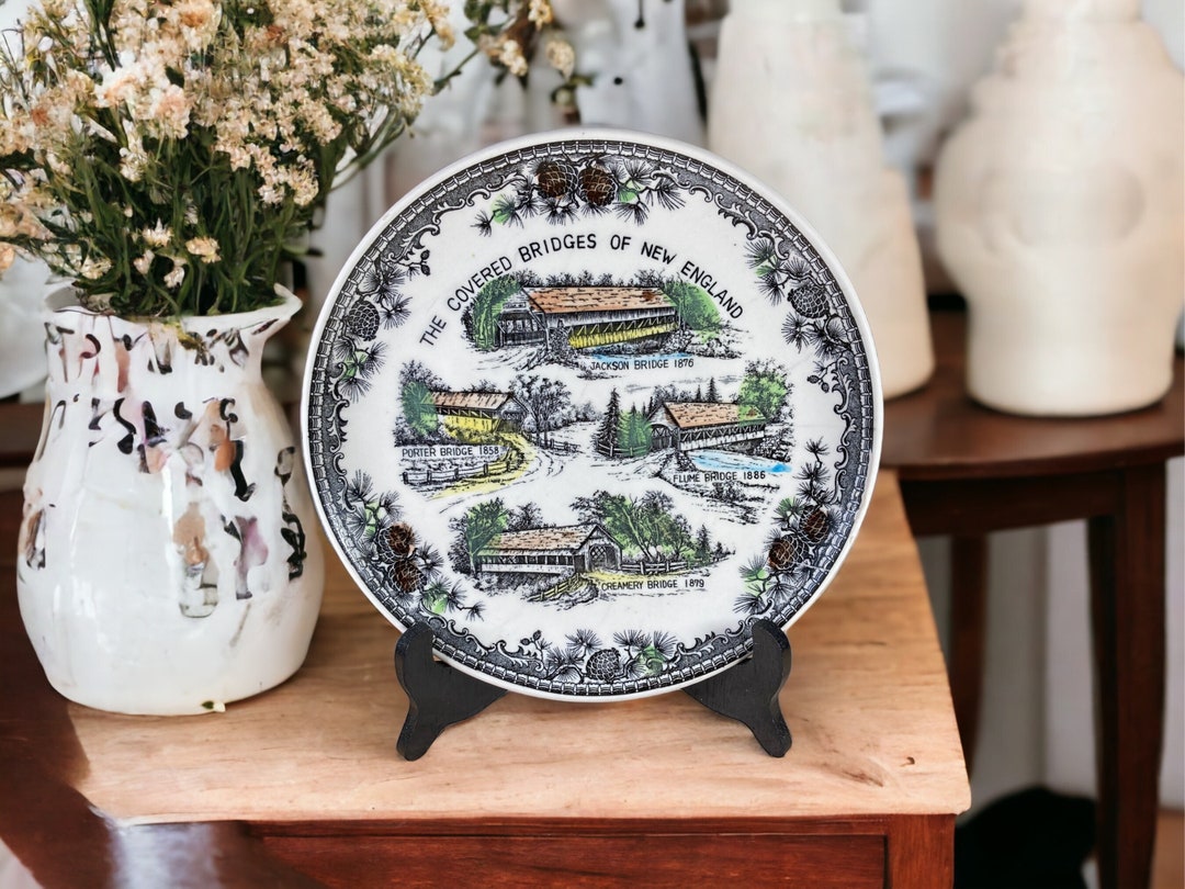 Vintage New England Covered Bridges Souvenir Plate, Multi-colored ...