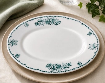 Vintage McNichol China Restaurant China / Diner Ware 11.75" Oval Platter Green Leaves USA