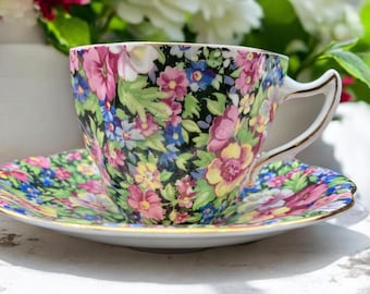ROSINA Floral Chintz Teacup and Saucer Vintage Bone China
