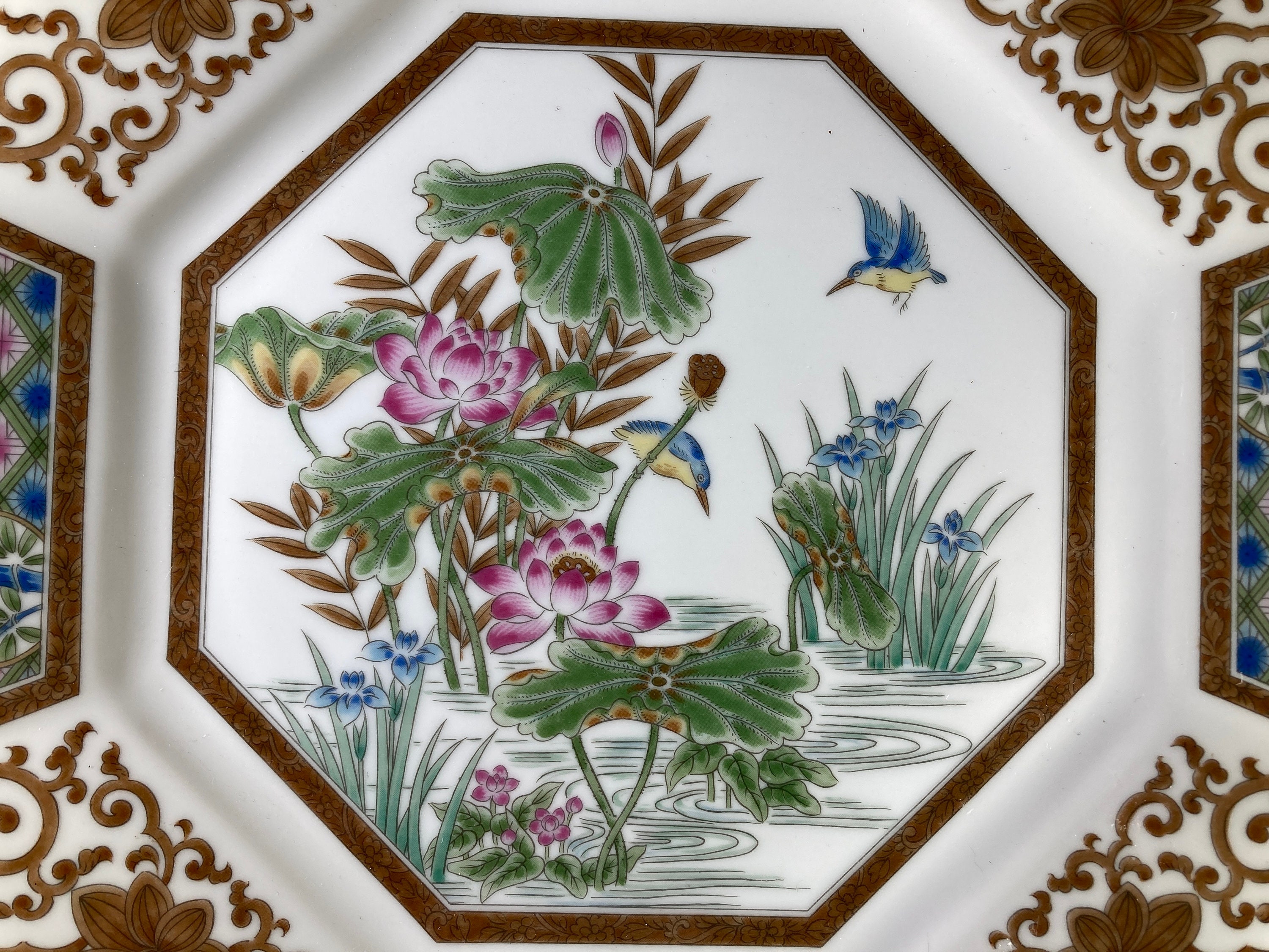 Philip Japanese Porcelain Octagonal Plate: Gold Rim Floral