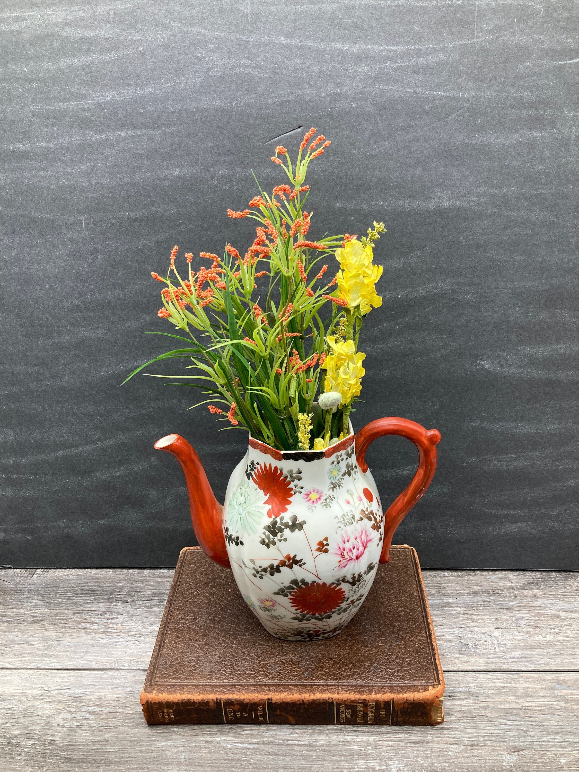 GORGEOUS Oriental Floral Design Open TEAPOT VASE Vintage Hand - Etsy Finland