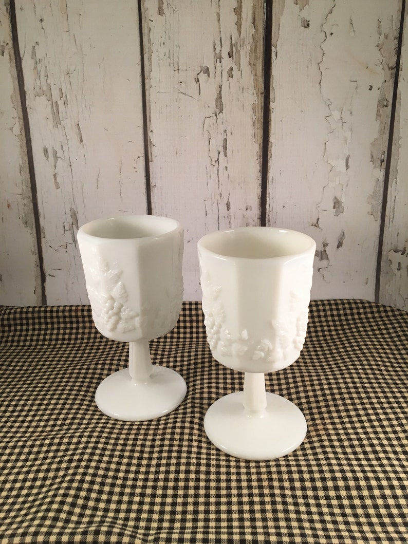 Vintage Milk Glass 8 oz Drinking Glasses 2 Footed Goblets Etsy