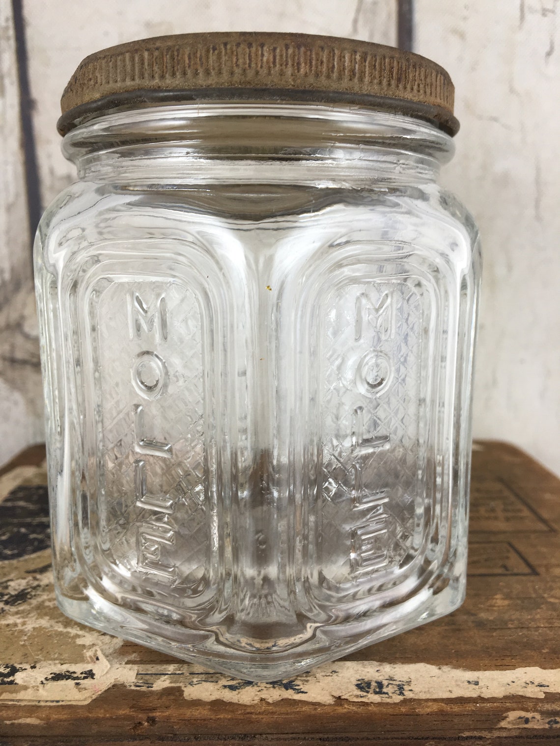 Vintage Molle Shaving Cream Jar 1930s 6 Sided Embossed Clear Etsy