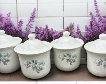 Pfaltzgraff Grapevine Kitchen Canister: Vintage Cottagecore Lidded Jar