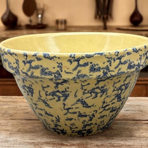 Blue Sponge Ware Mixing Bowl: RRP Stoneware, Farmhouse Cottagecore