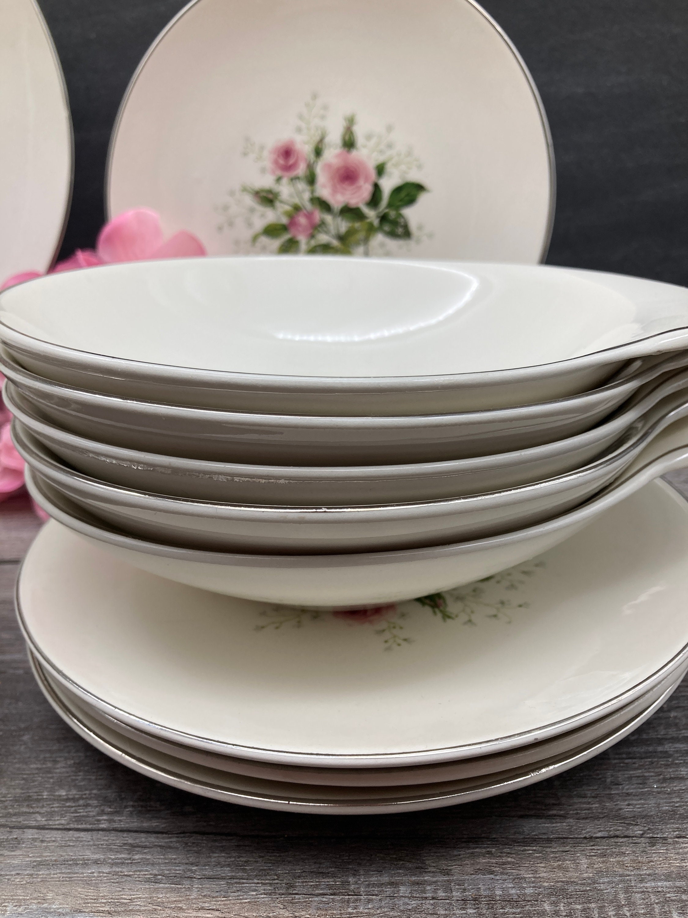 Queen's Rose China: Royal China Pink Roses, Platinum Trim, USA - Etsy