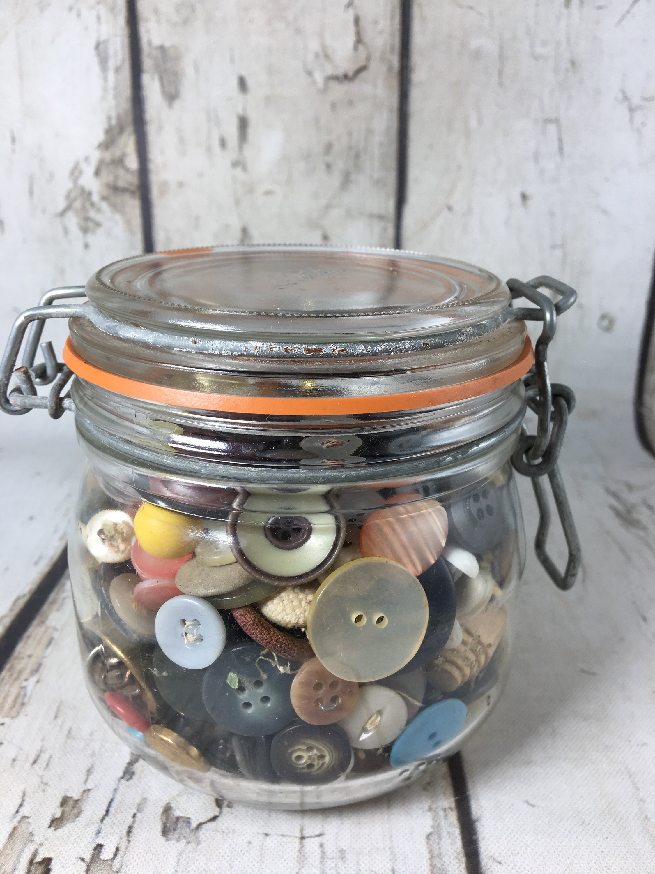 One Jar of Vintage BUTTONS Clear Glass French Jar or Italian Etsy