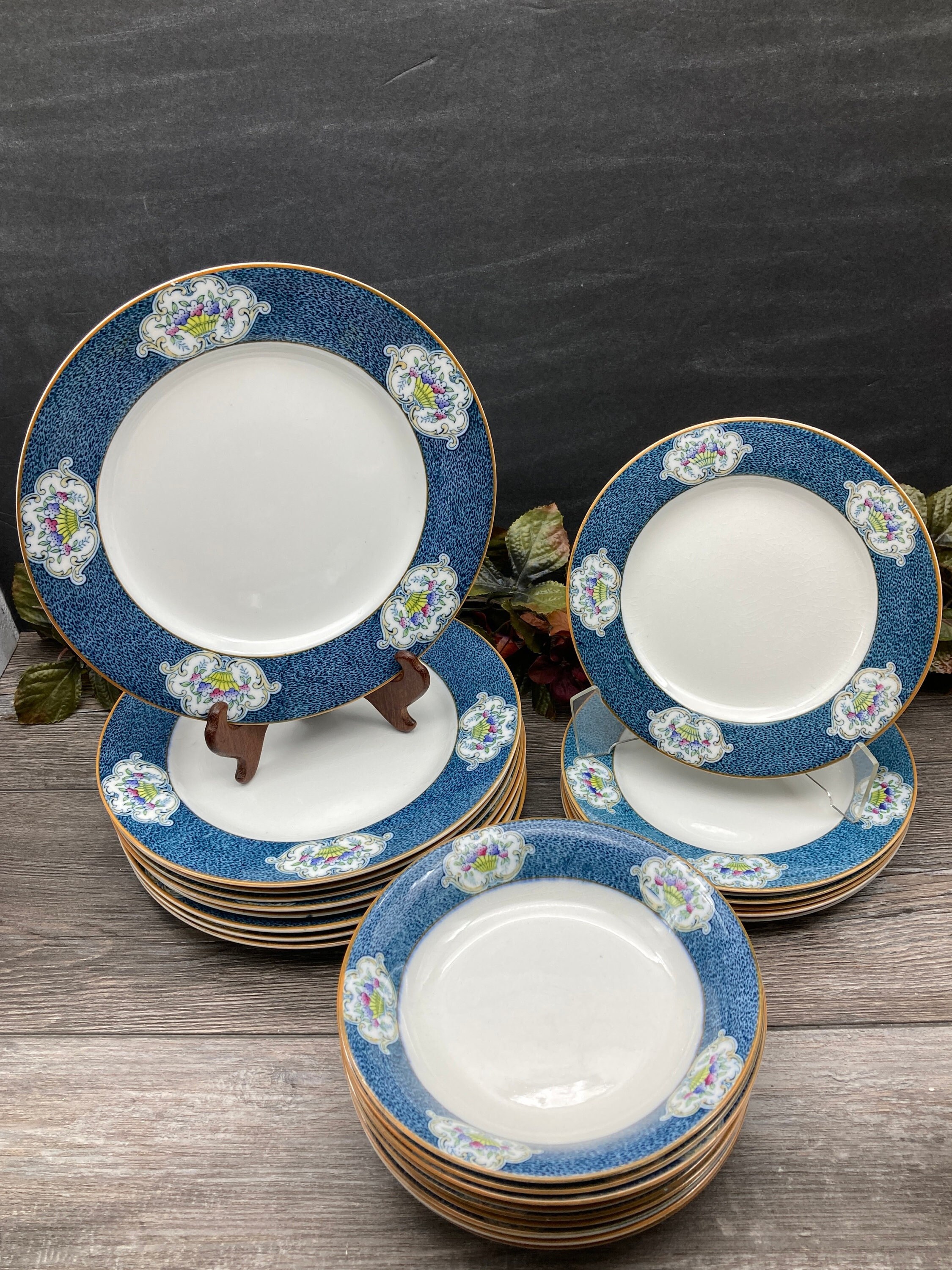 Antique Ironstone Plate: J&G Meakin Newark Blue Floral, Mustard