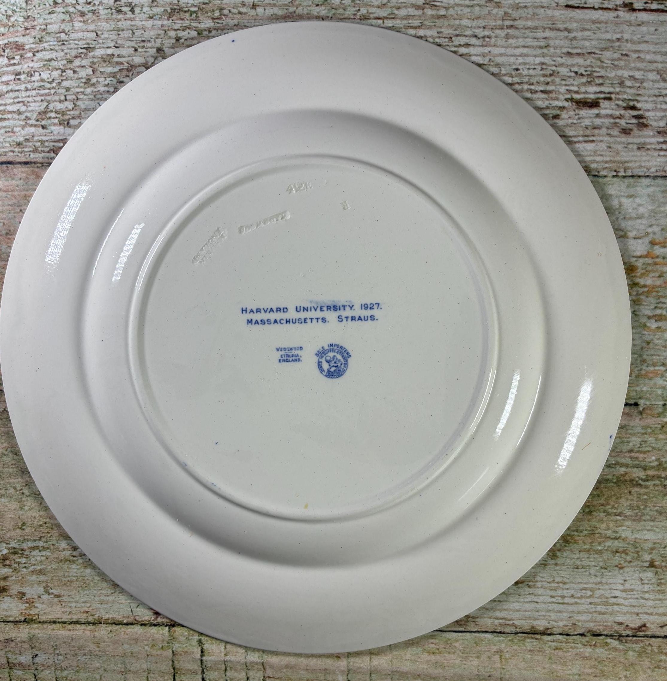 1927 Harvard University Wedgwood Plate: Blue Transferware 