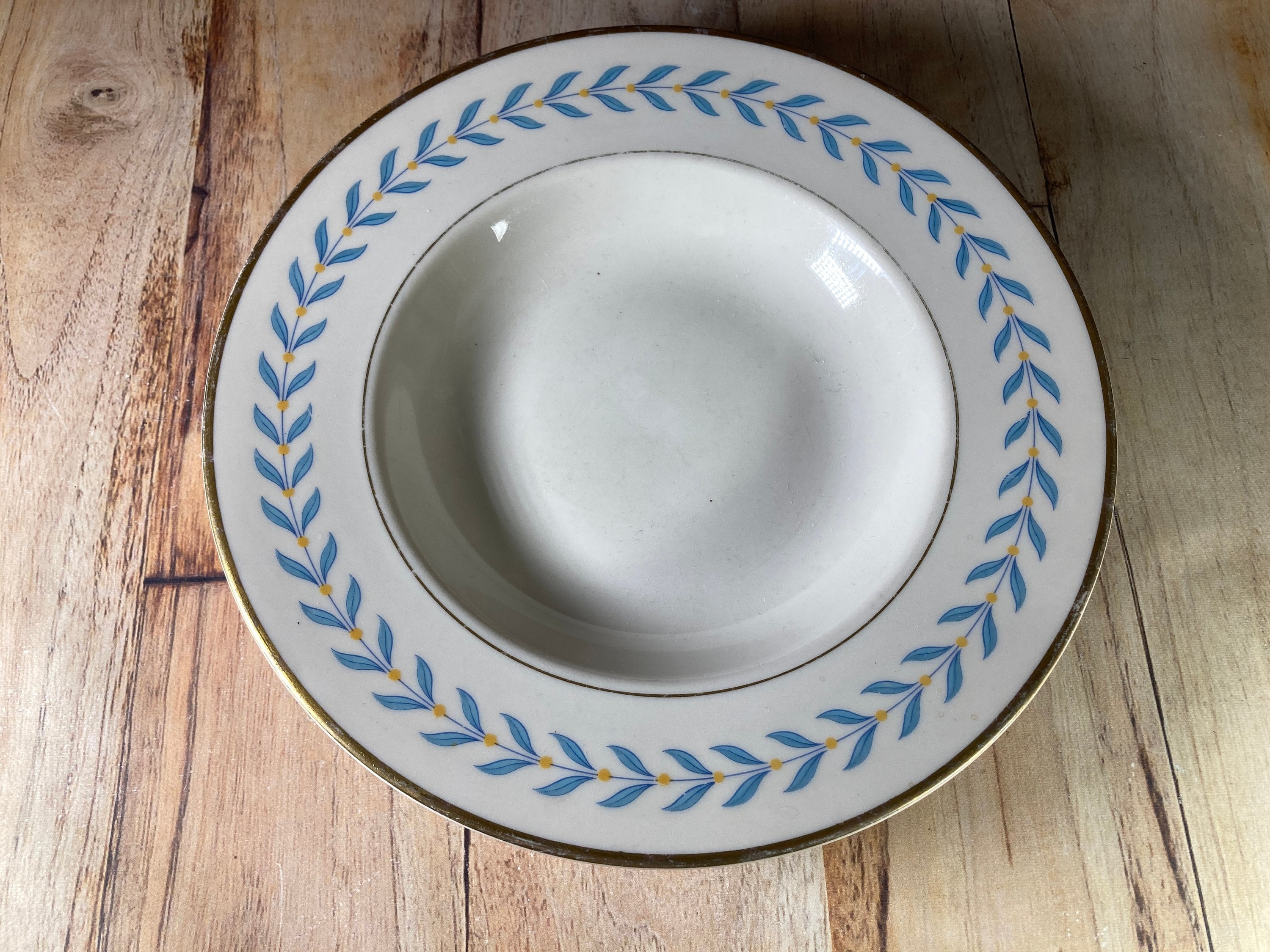 Vintage Syracuse China Sherwood Plate: Blue Laurel & Gold Trim
