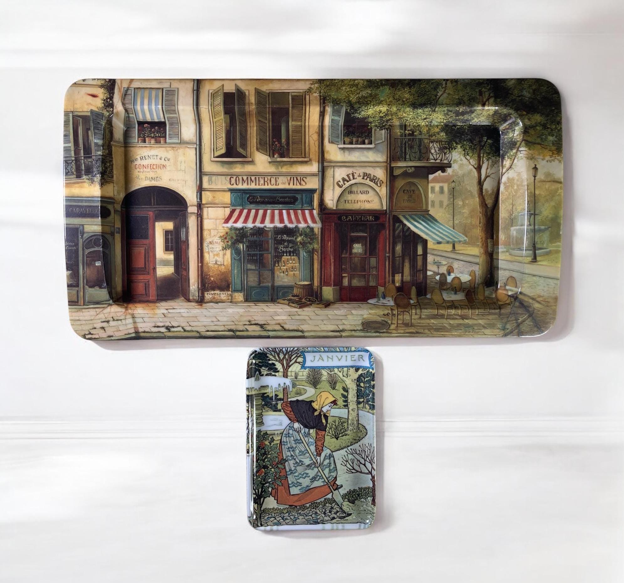 PIMPERNEL Parisian Scene Melamine Sandwich Tray AND Eugene Grasset Art Nouveau Melamine Trinket Tray ~Made in Italy~ stoneridgeattic