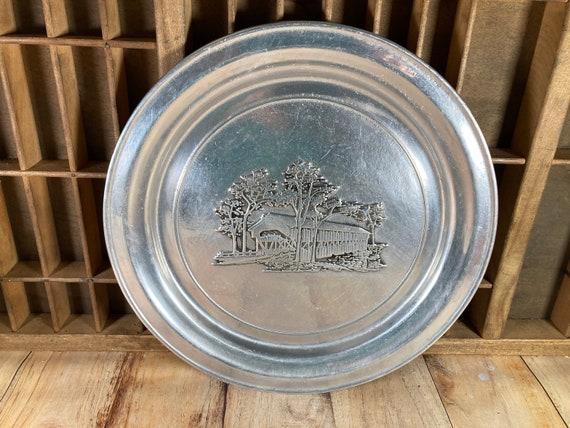Wilton Armetale Plate: Covered Bridge Design, USA Made, 11