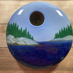CLEARANCE IKEBANA Round Vase W/ Metal Flower Frog Handmade Hand Painted Signed Glazed Pottery Japanese Style Flower Arranging