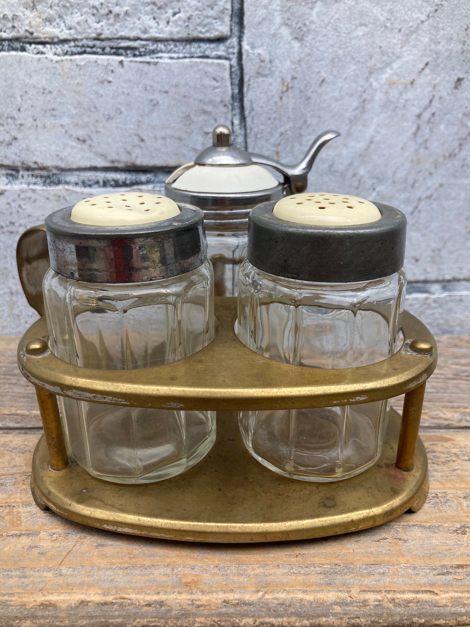 Vintage Brass Plated Condiment Caddy Breakfast Caddy Etsy