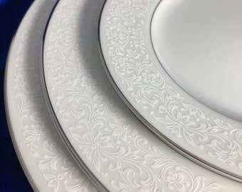 Crown Victoria Lovelace Empress China: White on White Platinum Trim Plates