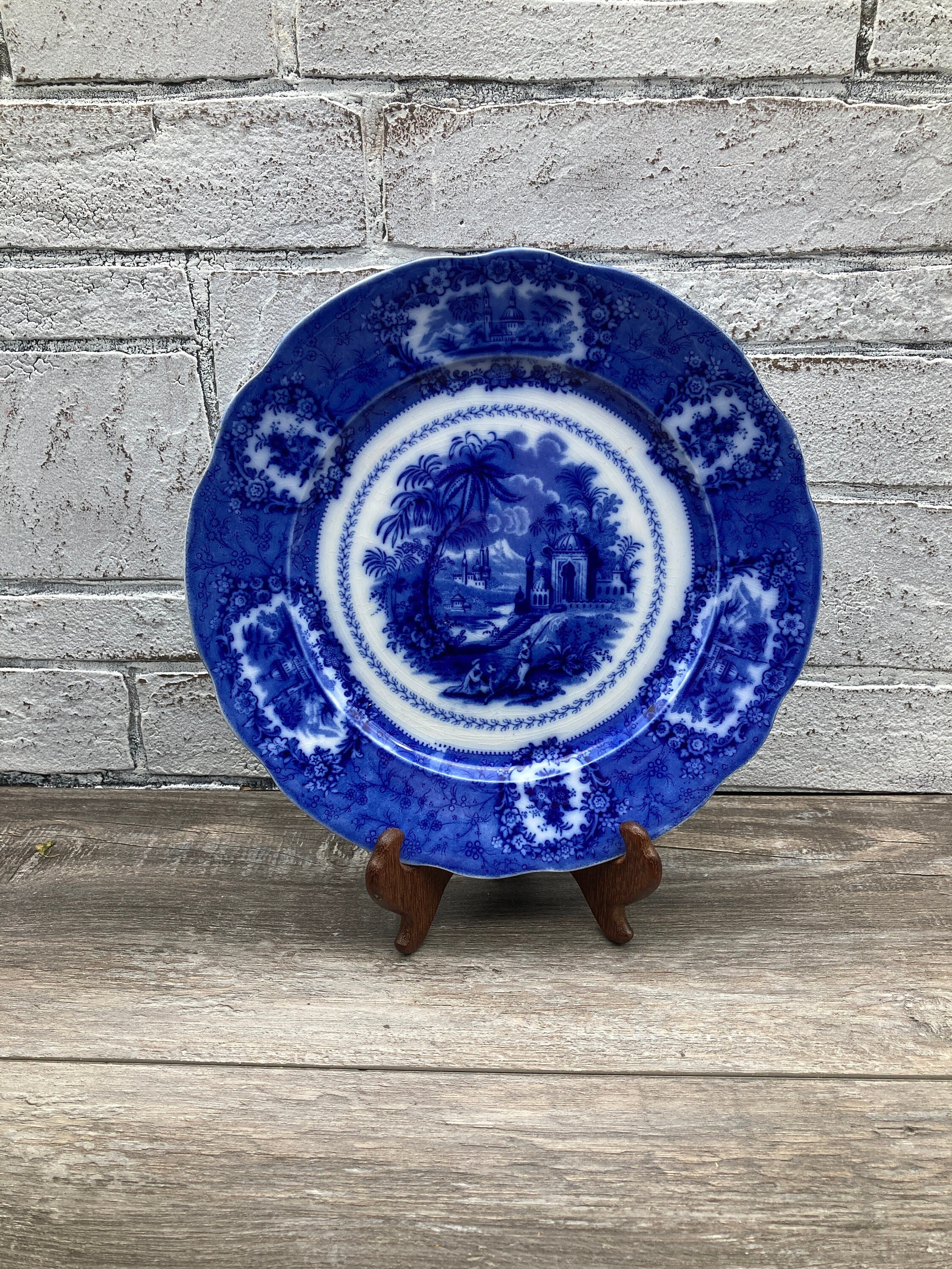 English Flow Blue Togo Plate - Ruby Lane