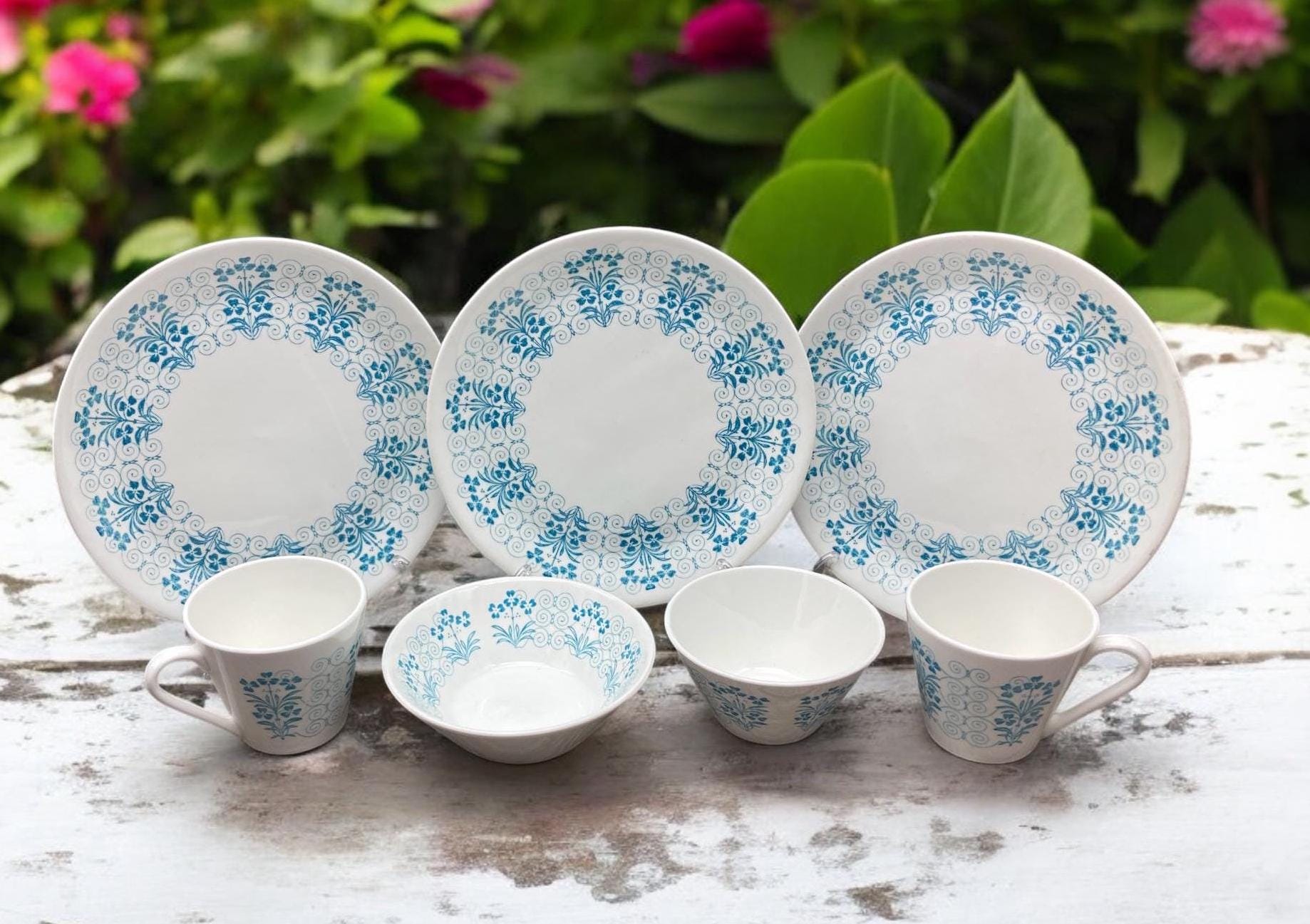 1960s Syracuse China Syralite Set: Teal Blue Floral Diner China - Etsy