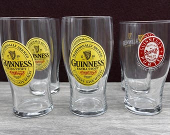 Guinness Pint Glass – Extra Stout 20 oz OR Porter 16 oz – Vintage Guinness Beer Glass – Brewed in Ireland