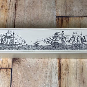 Vintage ARTEK Faux Scrimshaw Trinket Box, Sailing Ship Design