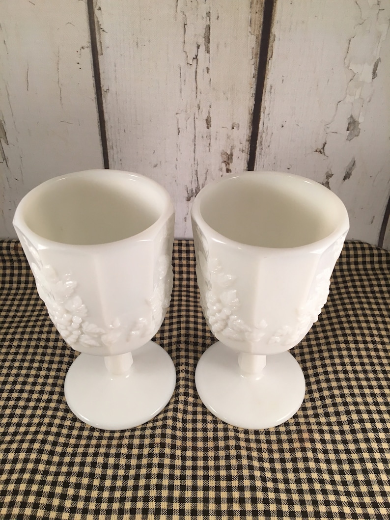 Vintage Milk Glass 8 oz Drinking Glasses 2 Footed Goblets Etsy