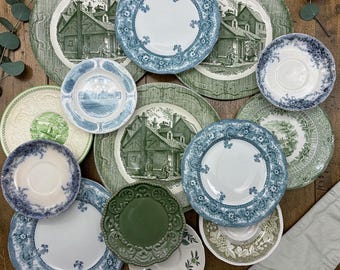 Blue / Green Transferware Plates ~Choose Your Own~ English China Mix | Wall Decor Cottage Style
