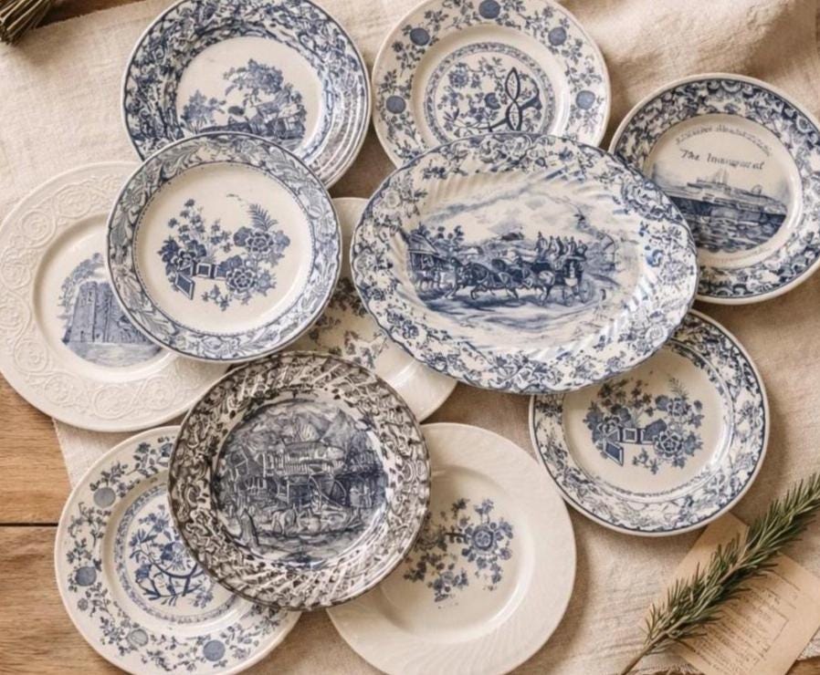 Small Vintage Blue and White Plate - Etsy