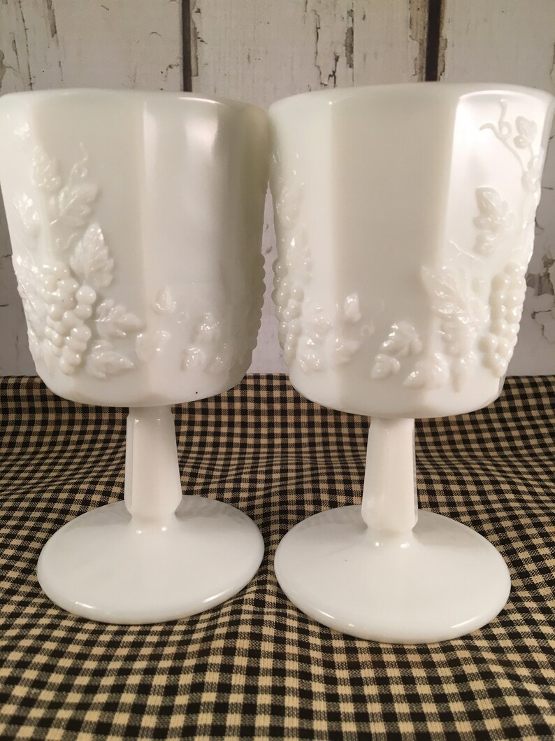 Vintage Milk Glass 8 oz Drinking Glasses 2 Footed Goblets Etsy