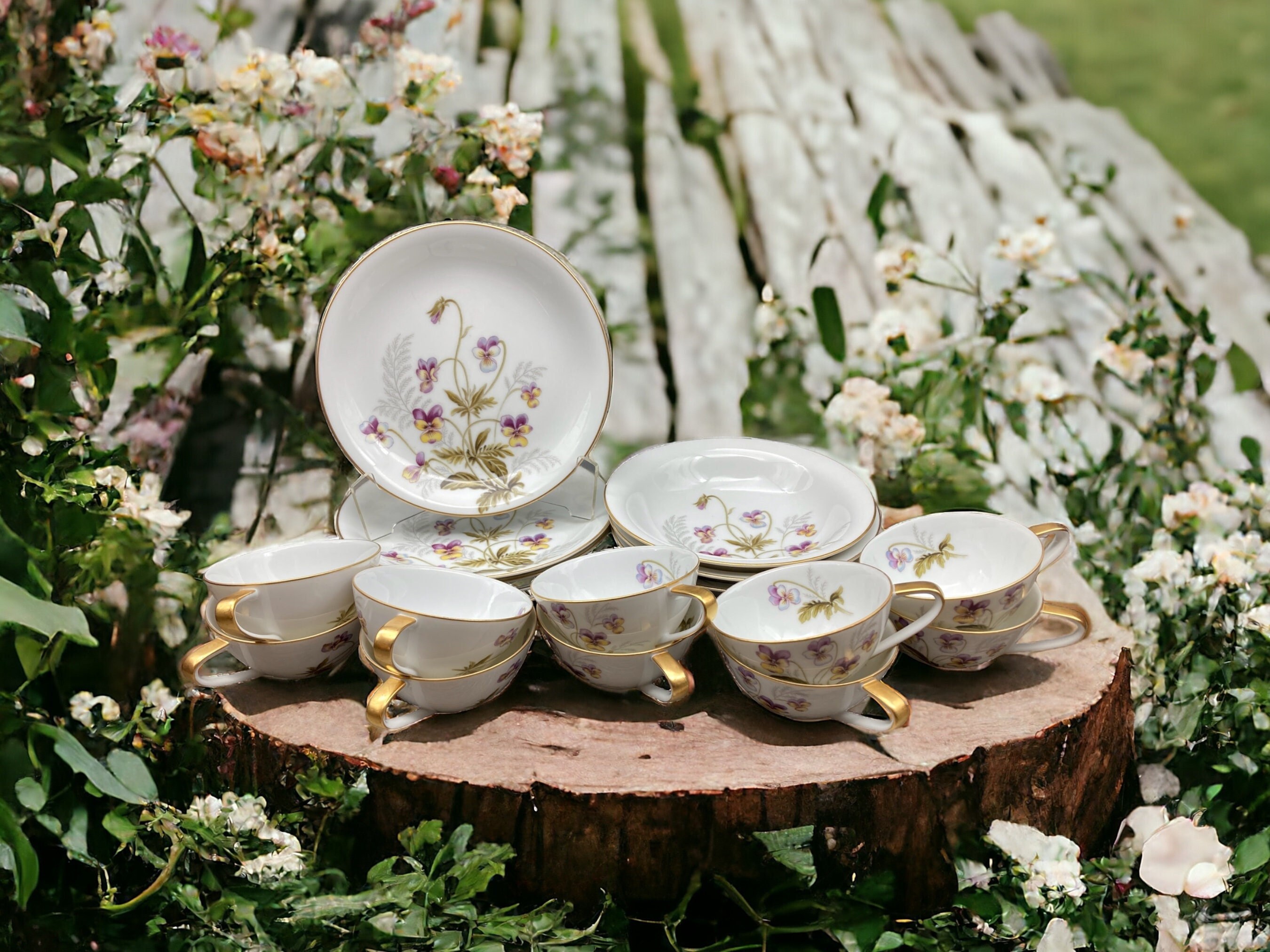 Vintage Noritake Joyce China: Floral Teacup, Bowl, or Plate, Gold