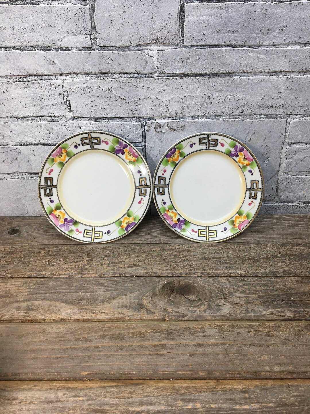 PORCELAIN 7 Japanese Plates Set of 2 Hand Painted Gold Etsy